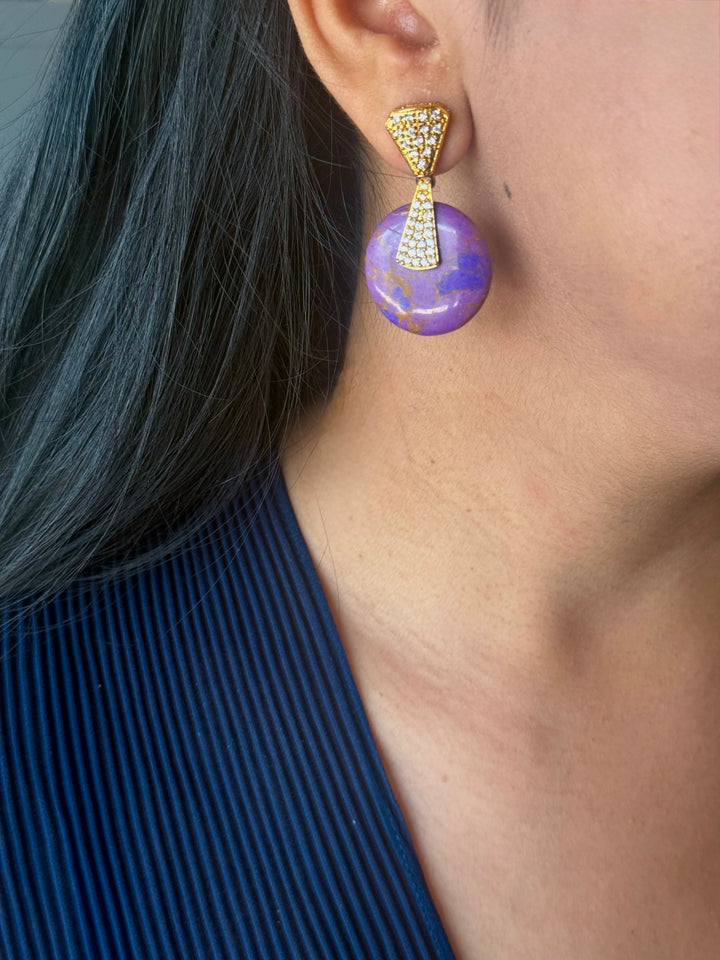 Handmade Designer Brass Stone Earrings | SHIVKA | 4x2.5 cm | 14g Pair | Push Back | Elegant Gift Jewelry