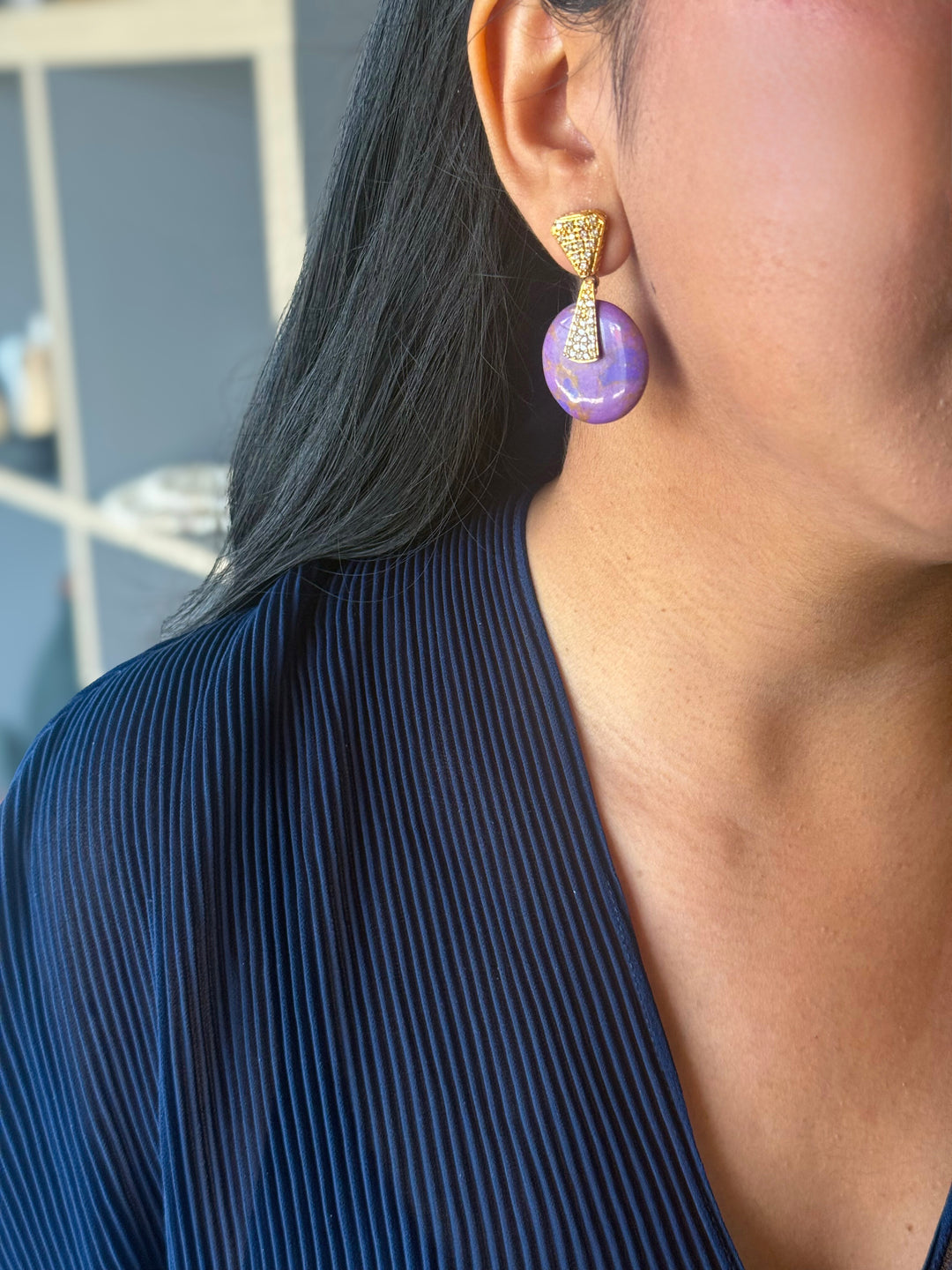 Handmade Designer Brass Stone Earrings | SHIVKA | 4x2.5 cm | 14g Pair | Push Back | Elegant Gift Jewelry