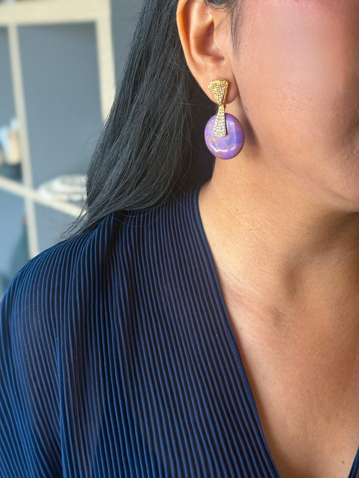 Handmade Designer Brass Stone Earrings | SHIVKA | 4x2.5 cm | 14g Pair | Push Back | Elegant Gift Jewelry