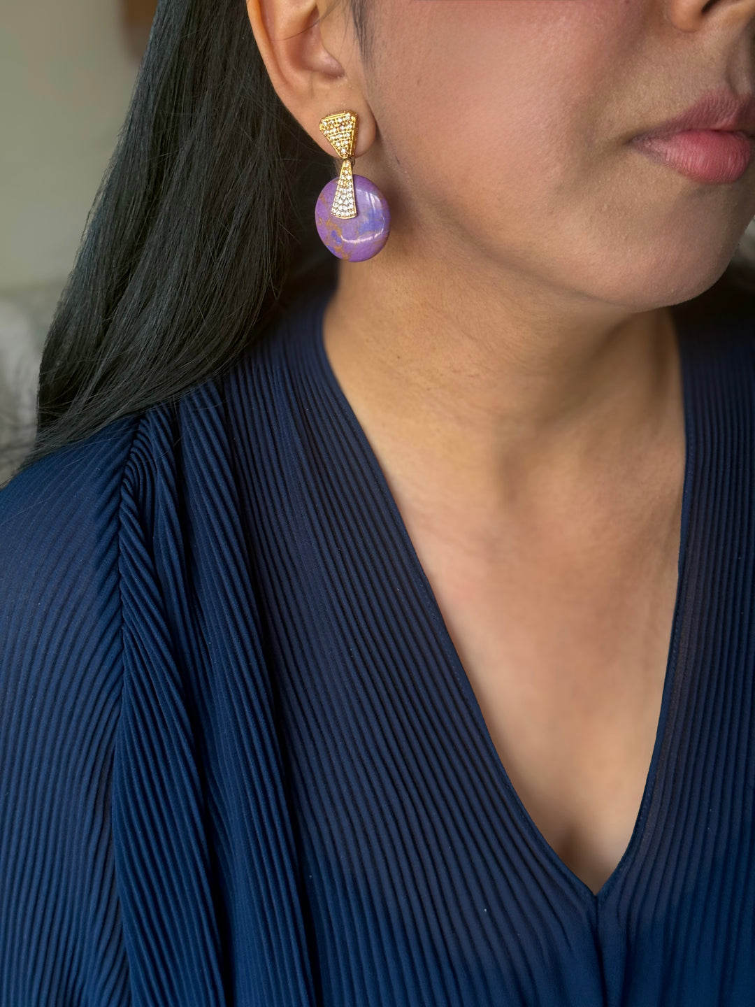 Handmade Designer Brass Stone Earrings | SHIVKA | 4x2.5 cm | 14g Pair | Push Back | Elegant Gift Jewelry