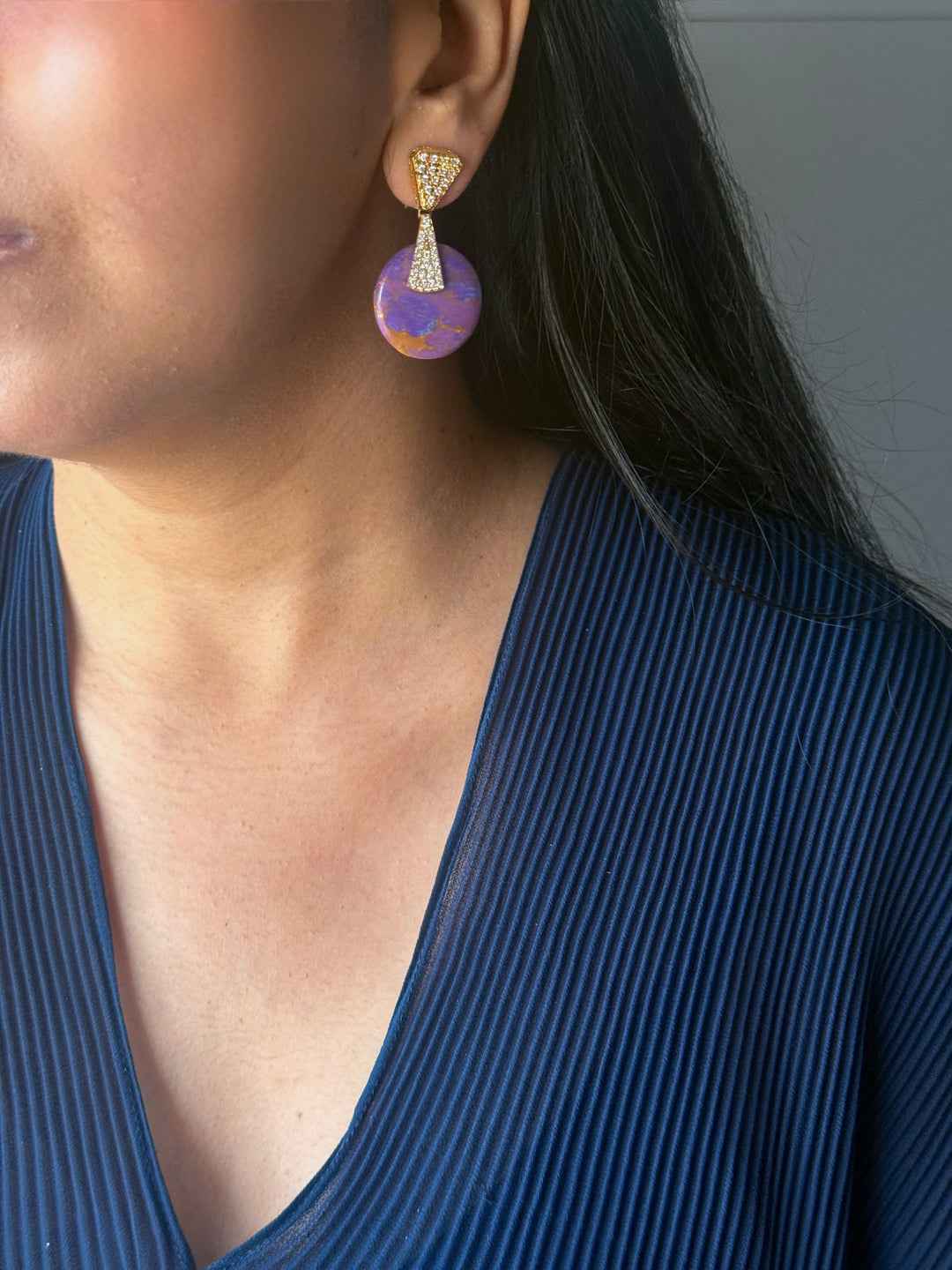 Handmade Designer Brass Stone Earrings | SHIVKA | 4x2.5 cm | 14g Pair | Push Back | Elegant Gift Jewelry