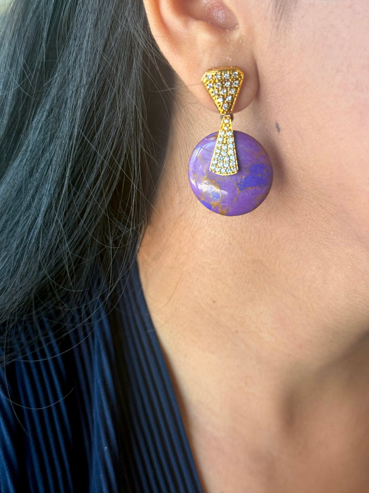 Handmade Designer Brass Stone Earrings | SHIVKA | 4x2.5 cm | 14g Pair | Push Back | Elegant Gift Jewelry