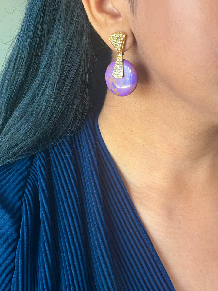 Handmade Designer Brass Stone Earrings | SHIVKA | 4x2.5 cm | 14g Pair | Push Back | Elegant Gift Jewelry
