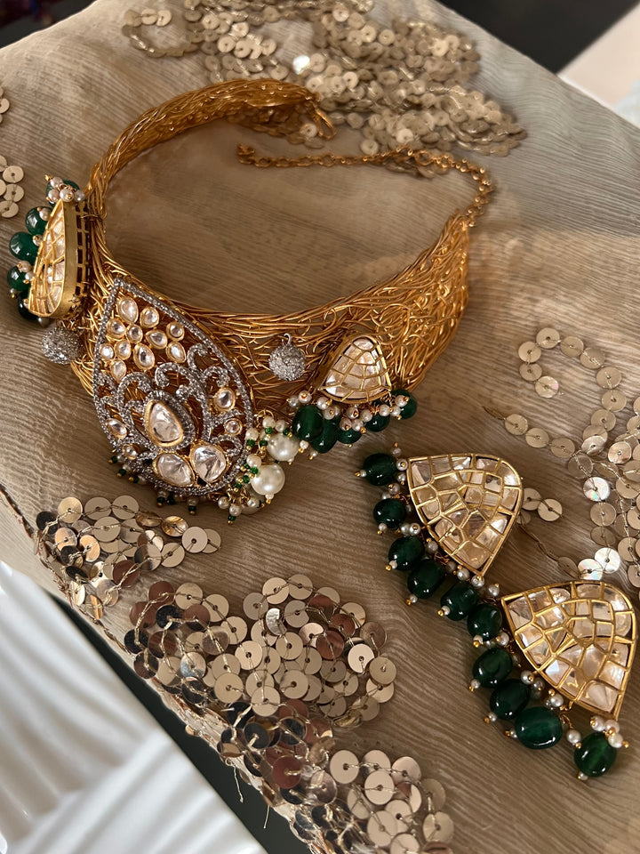 Elegant Gold-Plated Statement Choker Necklace Set with Premium Pearls & CZ Stones