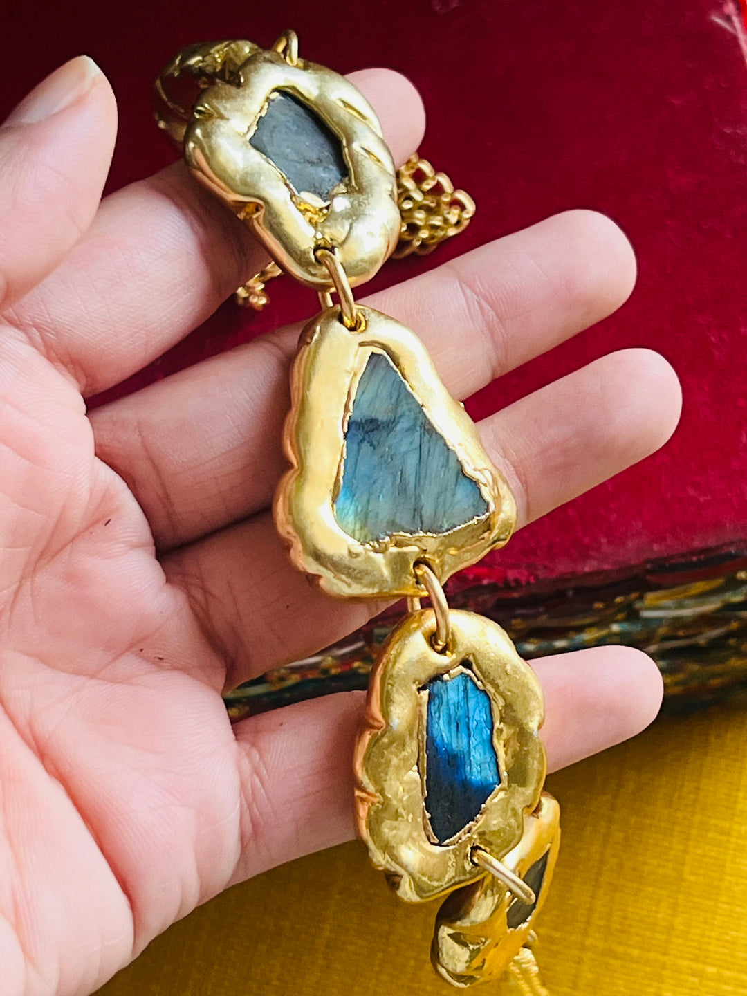 Handmade Necklace with Natural Raw Labradorite | Adjustable Modern Gold Polish Necklace by SHIVKA