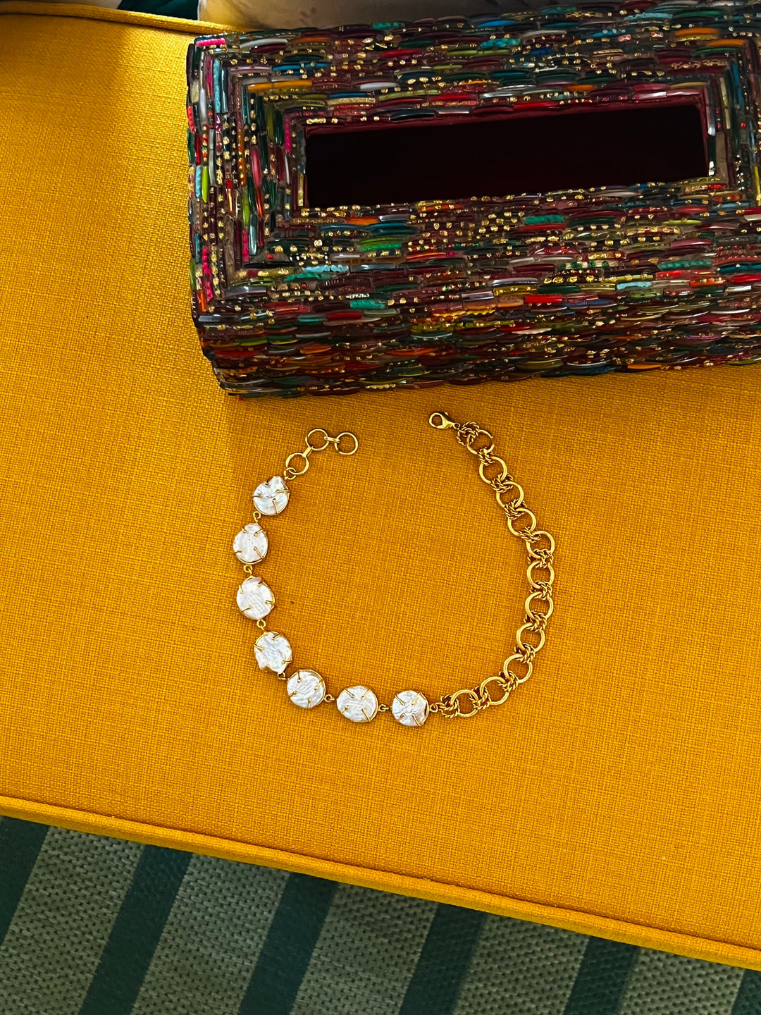 Handmade Necklace with Natural Baroque Pearls | Adjustable Gold Polish Short Necklace by SHIVKA