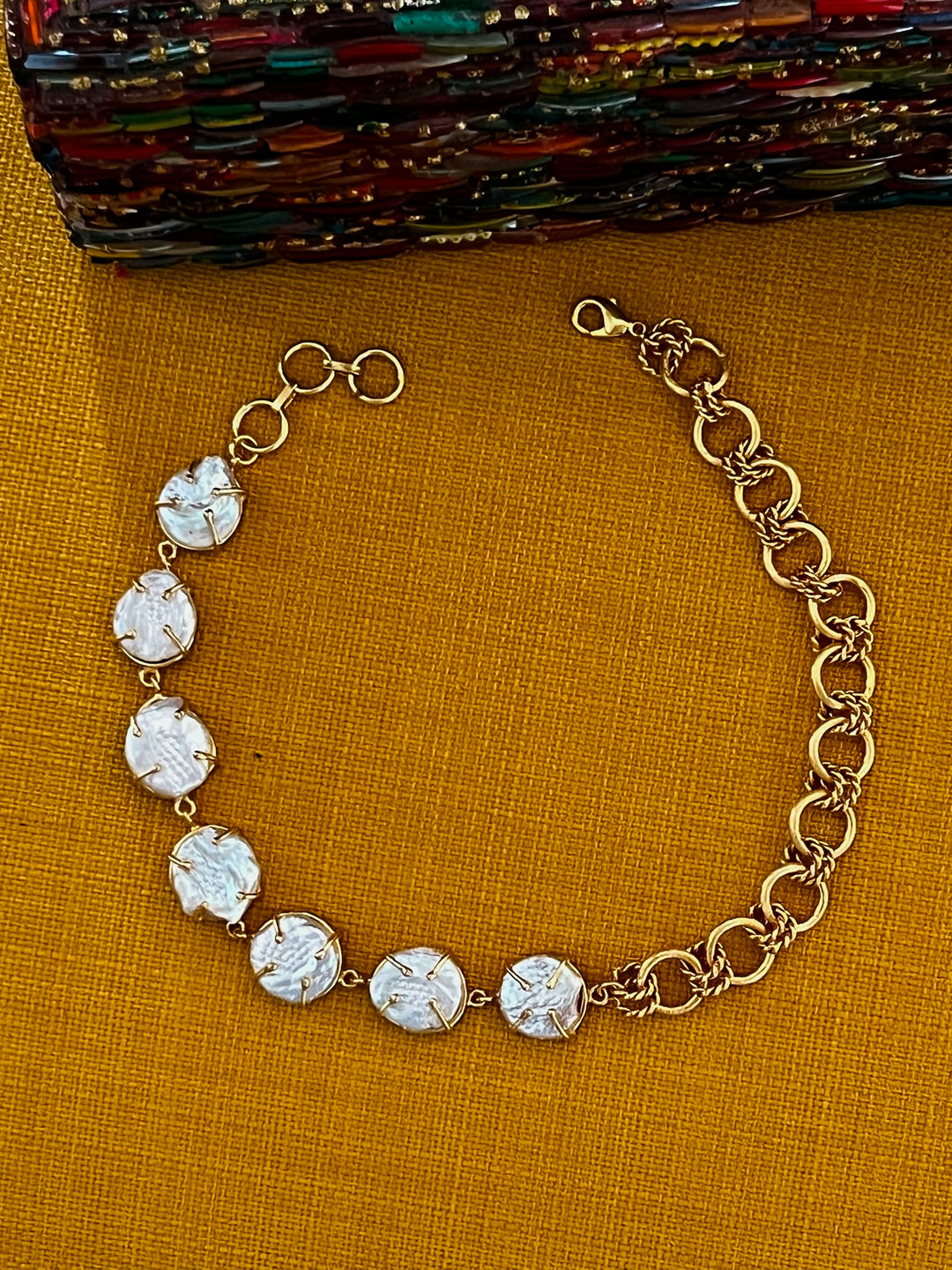 Handmade Necklace with Natural Baroque Pearls | Adjustable Gold Polish Short Necklace by SHIVKA