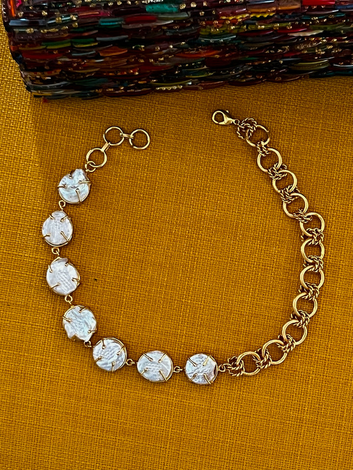 Handmade Necklace with Natural Baroque Pearls | Adjustable Gold Polish Short Necklace by SHIVKA