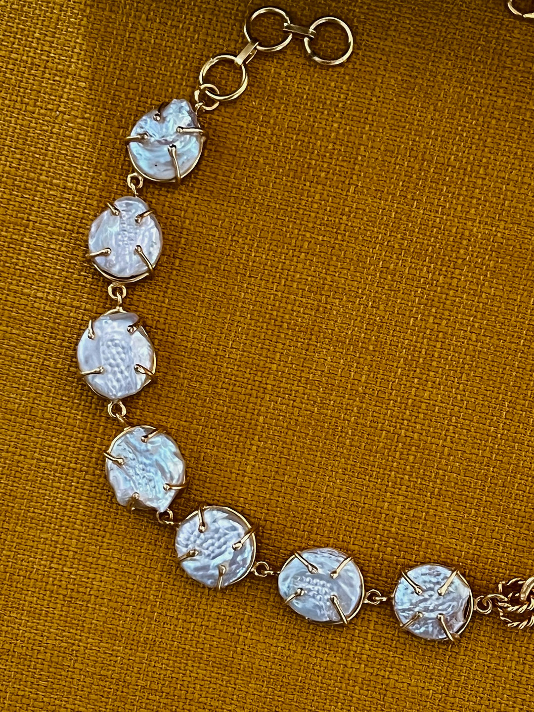 Handmade Necklace with Natural Baroque Pearls | Adjustable Gold Polish Short Necklace by SHIVKA