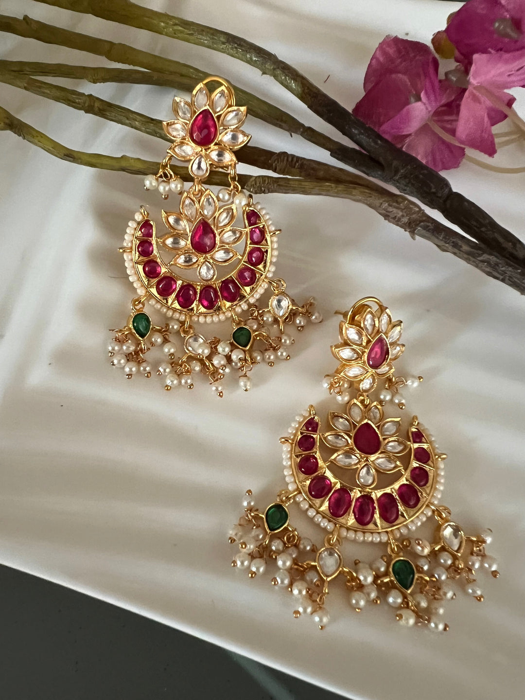 Beautiful Pearl and Kundan Chandbalis - Premium Quality, Exquisite Craftsmanship