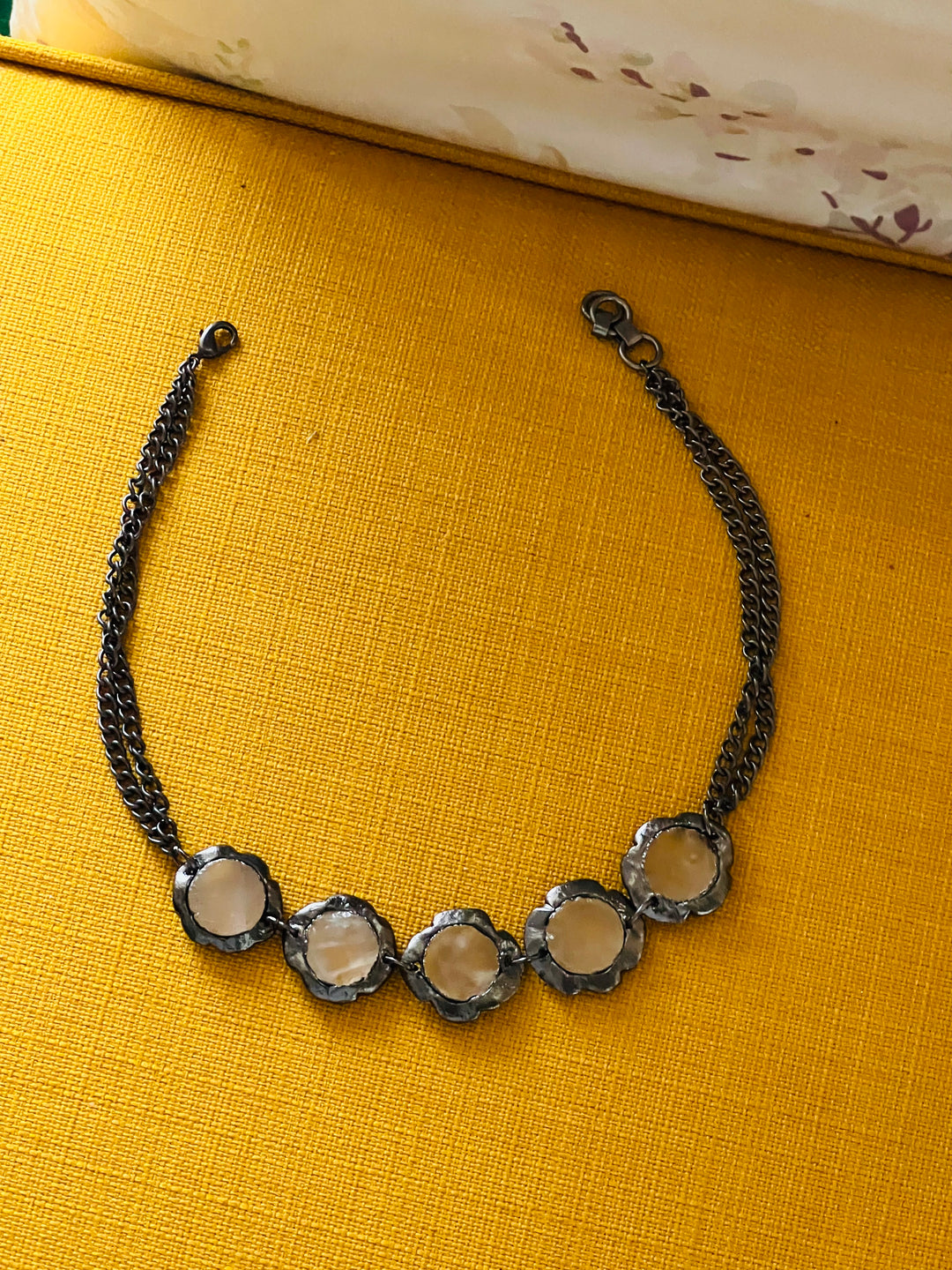 Handmade Necklace with Natural Gemstones | Adjustable Rhodium Polish Short Necklace by SHIVKA