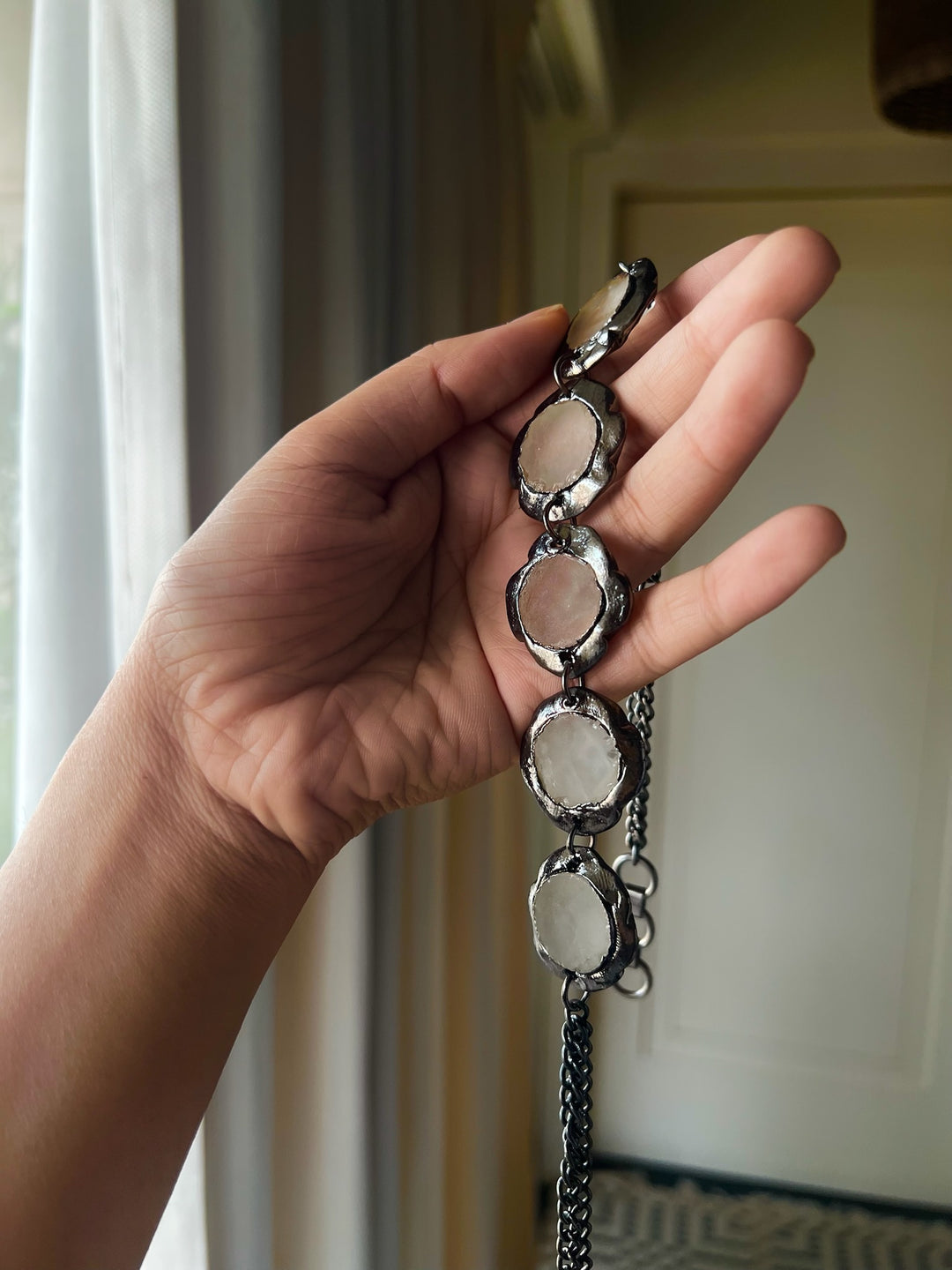 Handmade Necklace with Natural Gemstones | Adjustable Rhodium Polish Short Necklace by SHIVKA