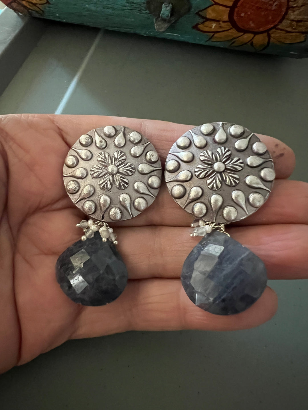Antique Iolite Drop Earrings - Premium Quality, Exquisite Craftsmanship