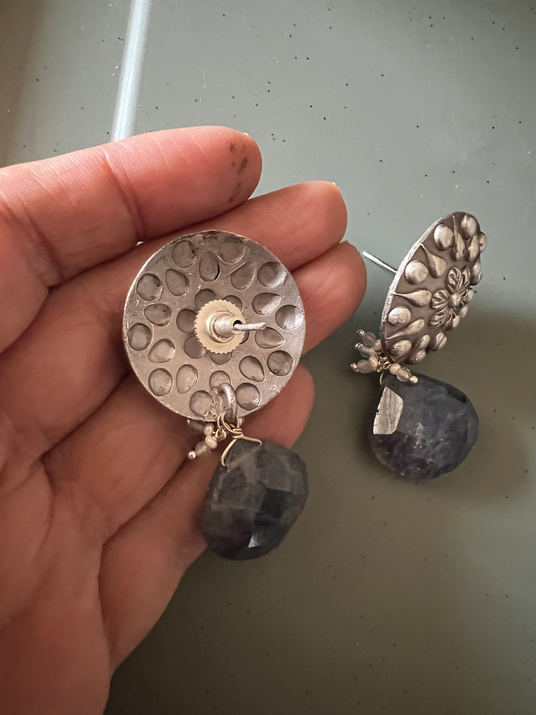 Antique Iolite Drop Earrings - Premium Quality, Exquisite Craftsmanship