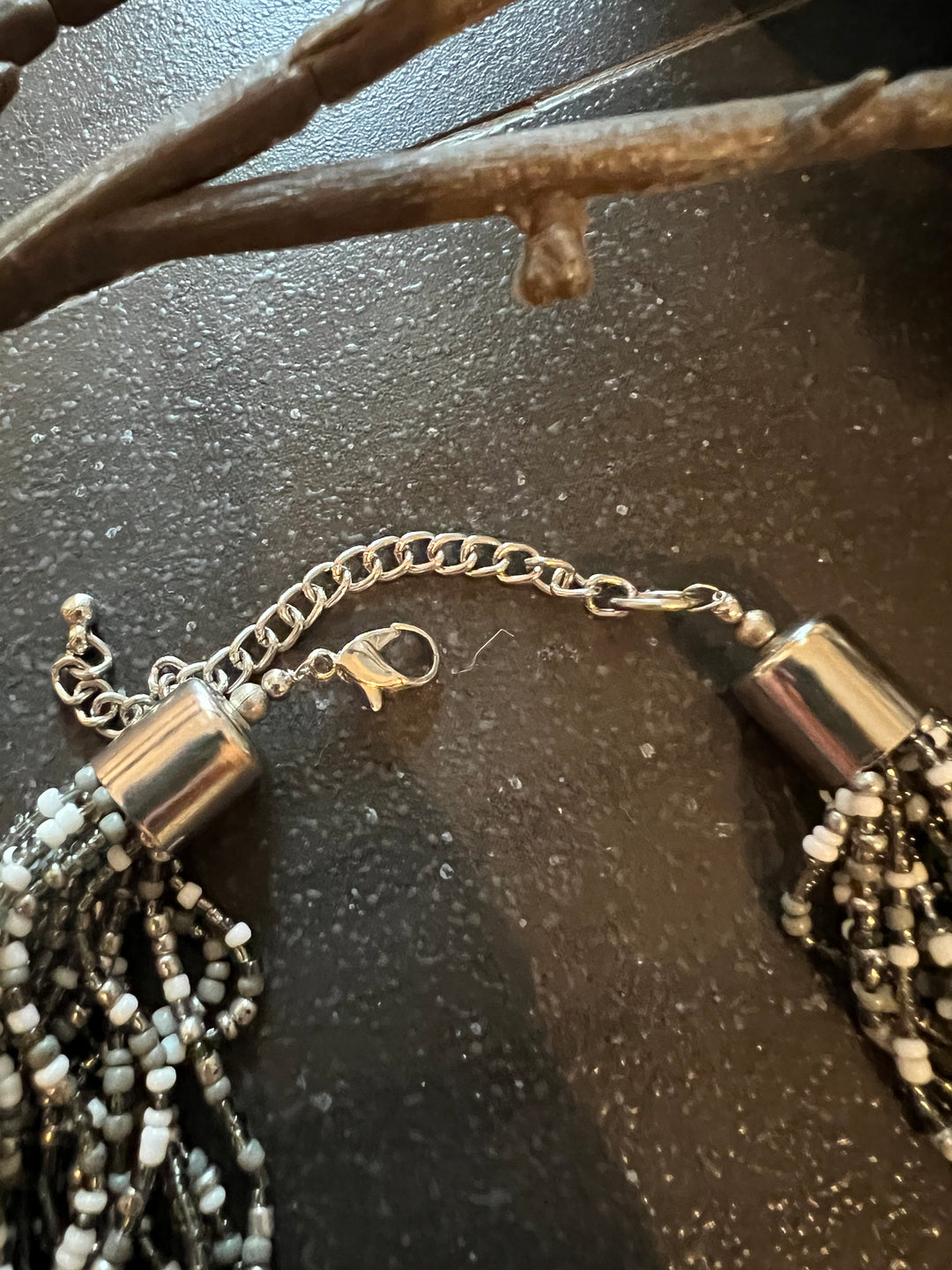 Asymmetric Beaded Necklace with Pearl Studs