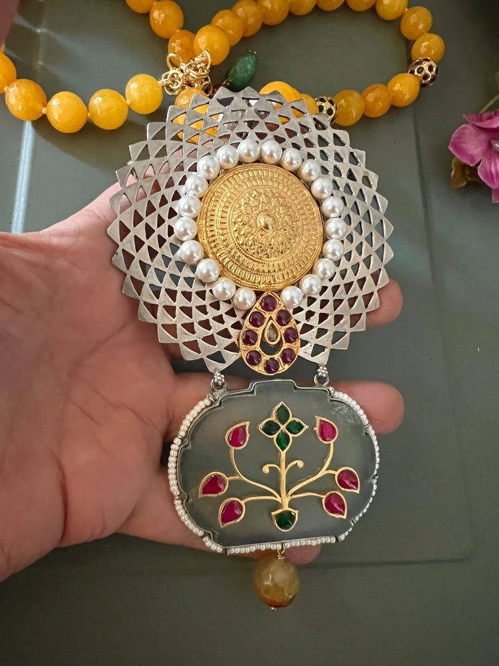 Exquisite Silver Handcrafted Fusion Pendant Necklace - Elevate Your Elegance