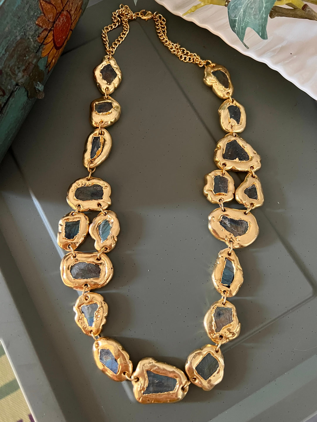 Statement Gold Embedded Labradorite Necklace