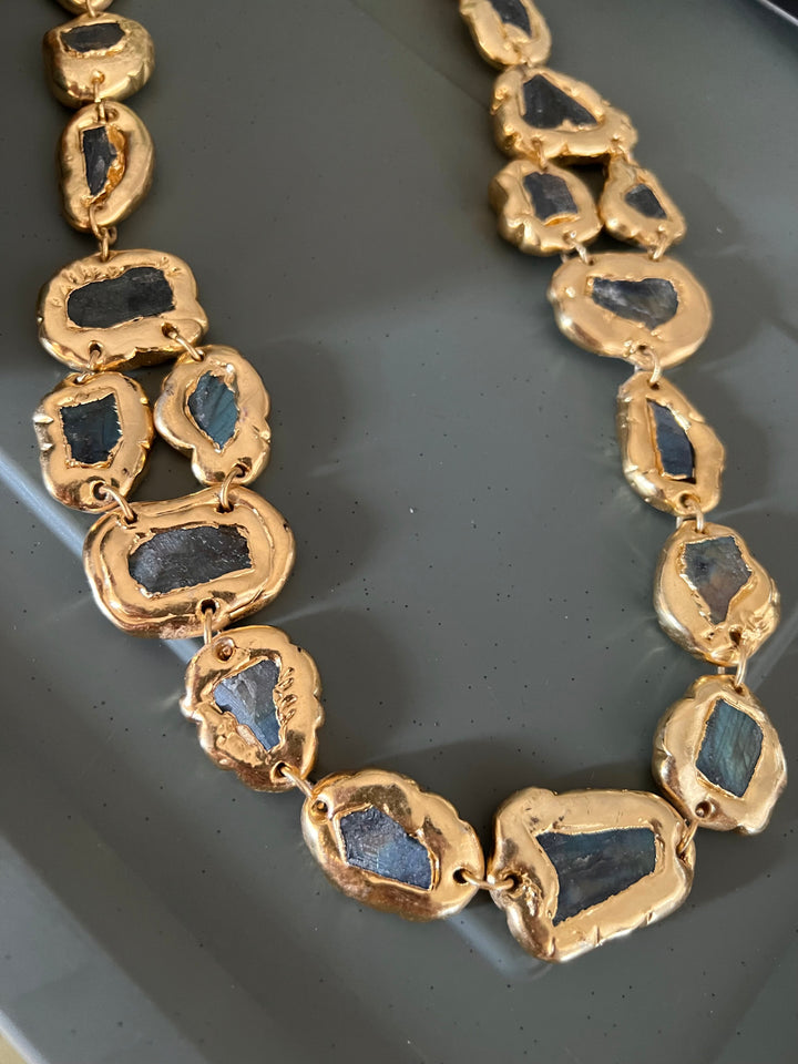 Statement Gold Embedded Labradorite Necklace