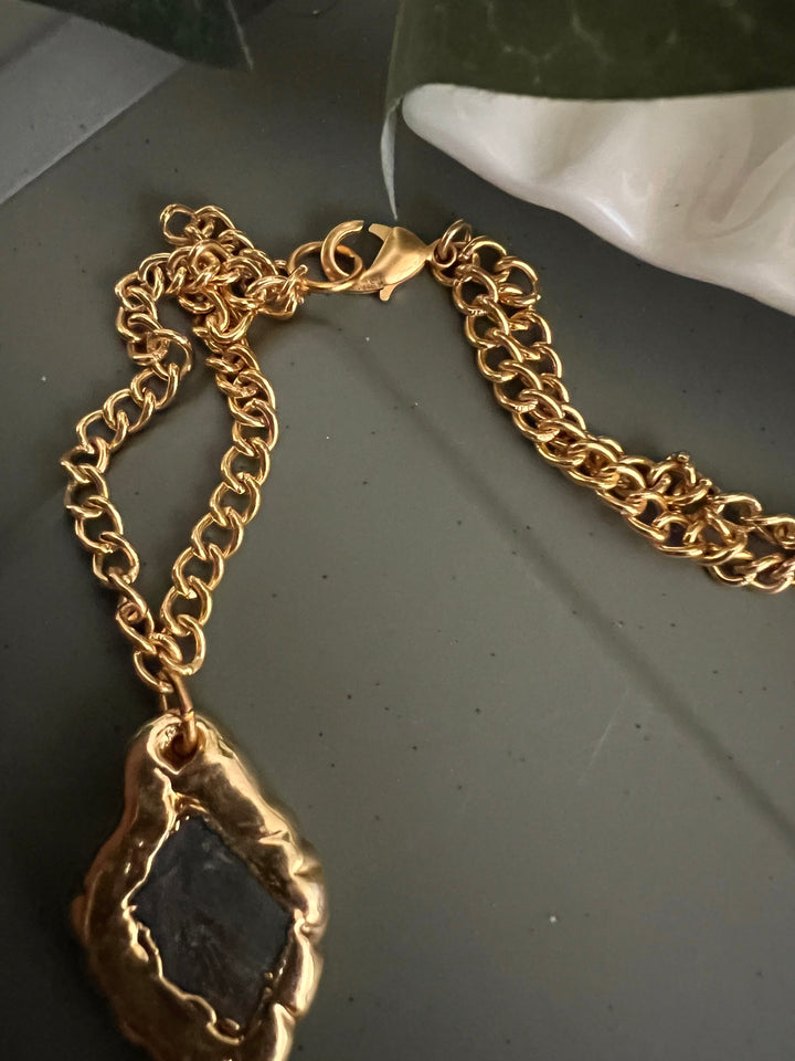 Statement Gold Embedded Labradorite Necklace