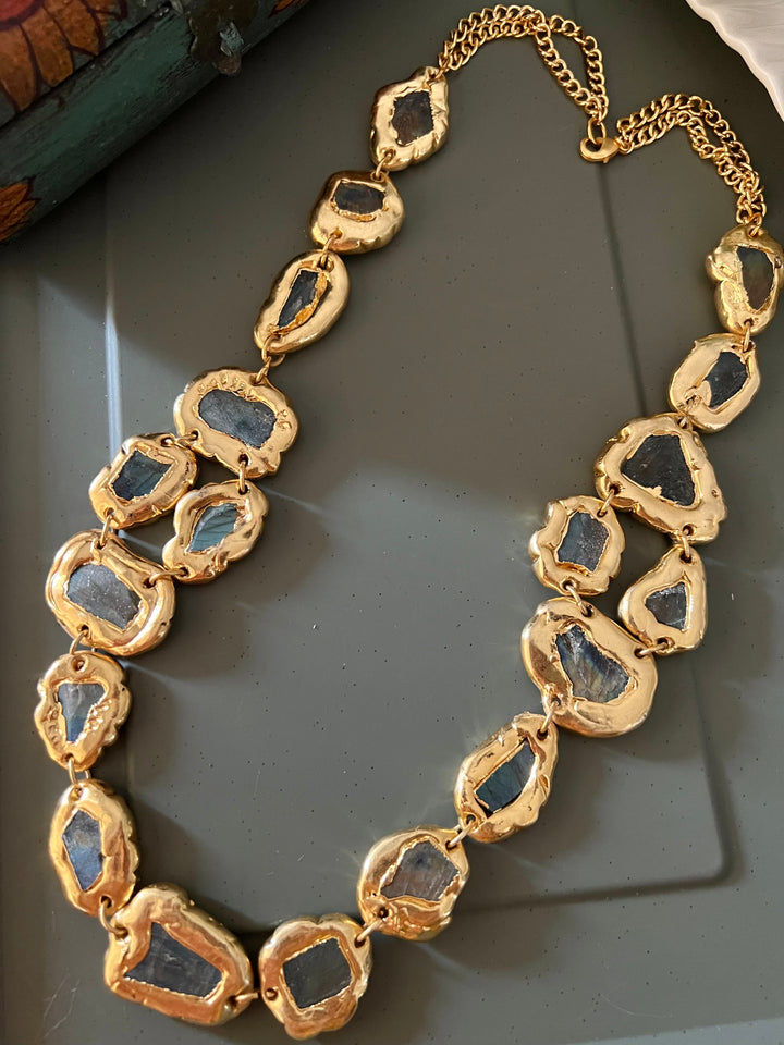Statement Gold Embedded Labradorite Necklace