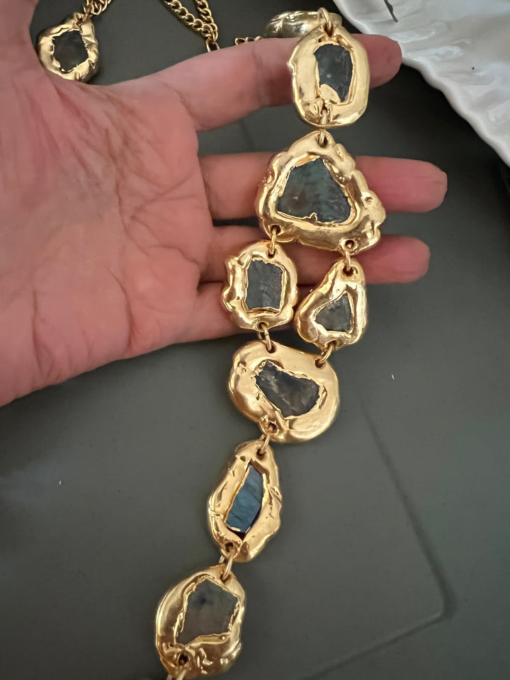 Statement Gold Embedded Labradorite Necklace