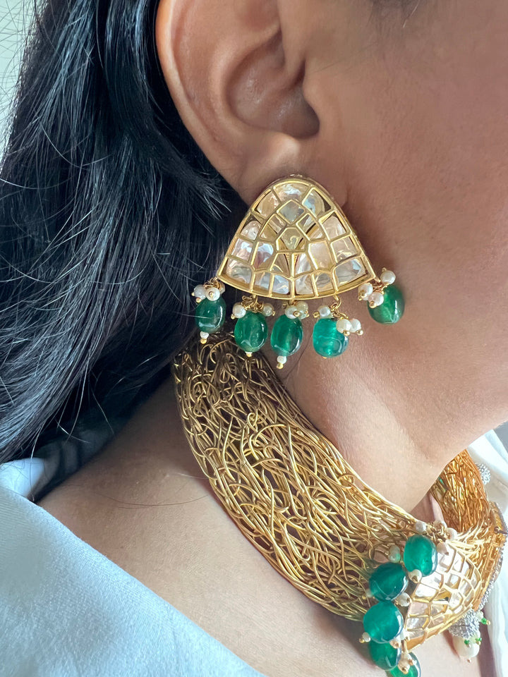 Elegant Gold-Plated Statement Choker Necklace Set with Premium Pearls & CZ Stones