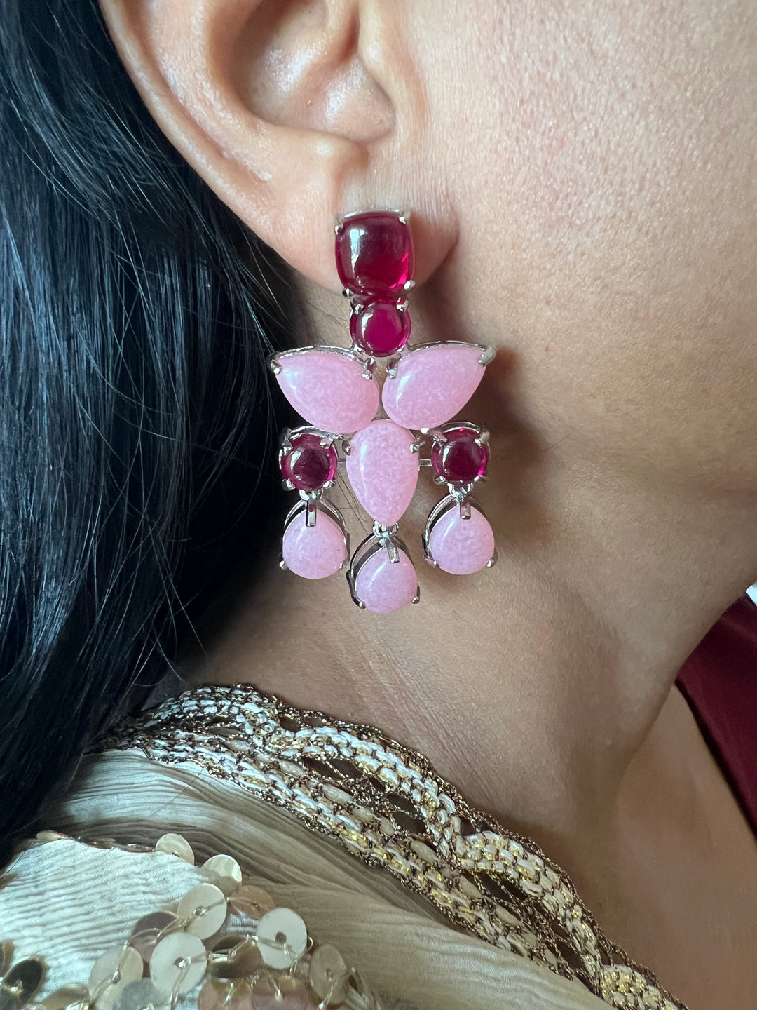 Designer Doublet Stone Earrings with Silver Polish - Premium Quality