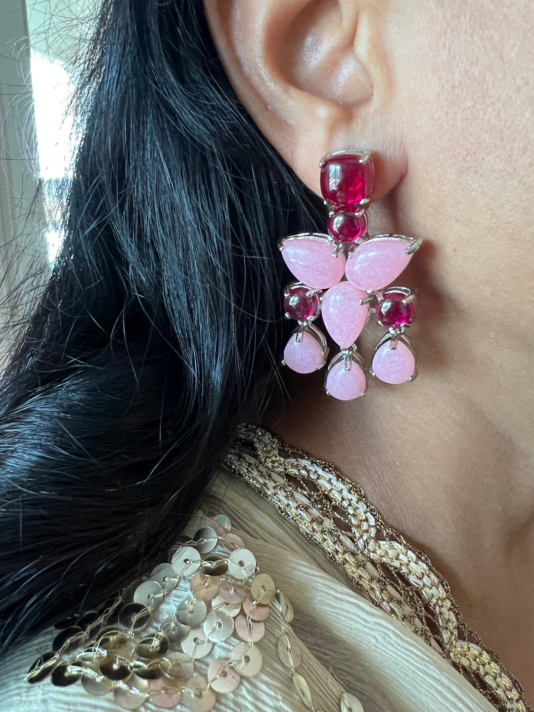 Designer Doublet Stone Earrings with Silver Polish - Premium Quality