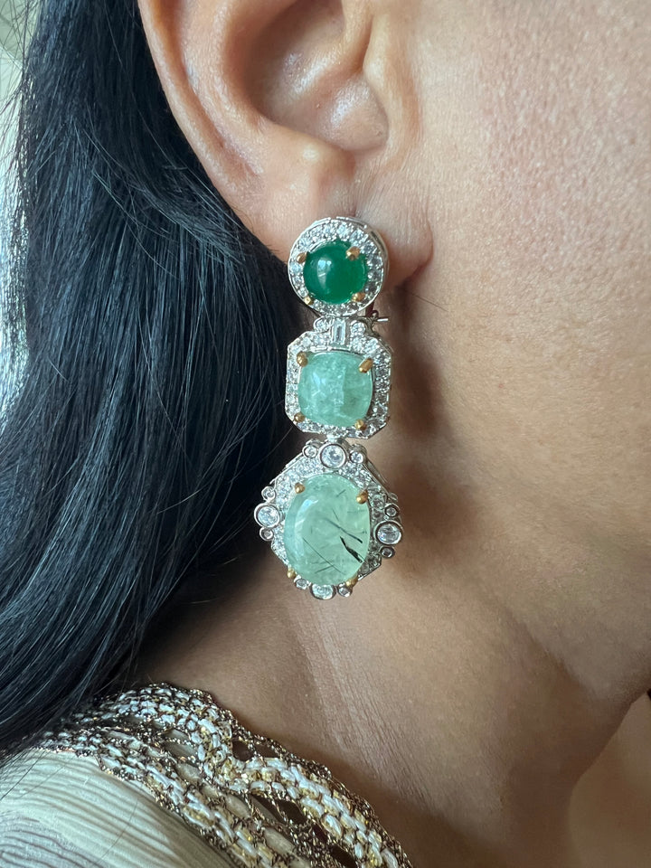 Designer Doublet Stone Earrings with Silver Polish - Premium Quality