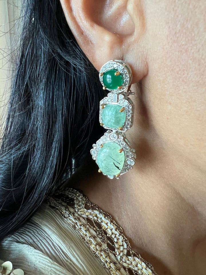 Designer Doublet Stone Earrings with Silver Polish - Premium Quality