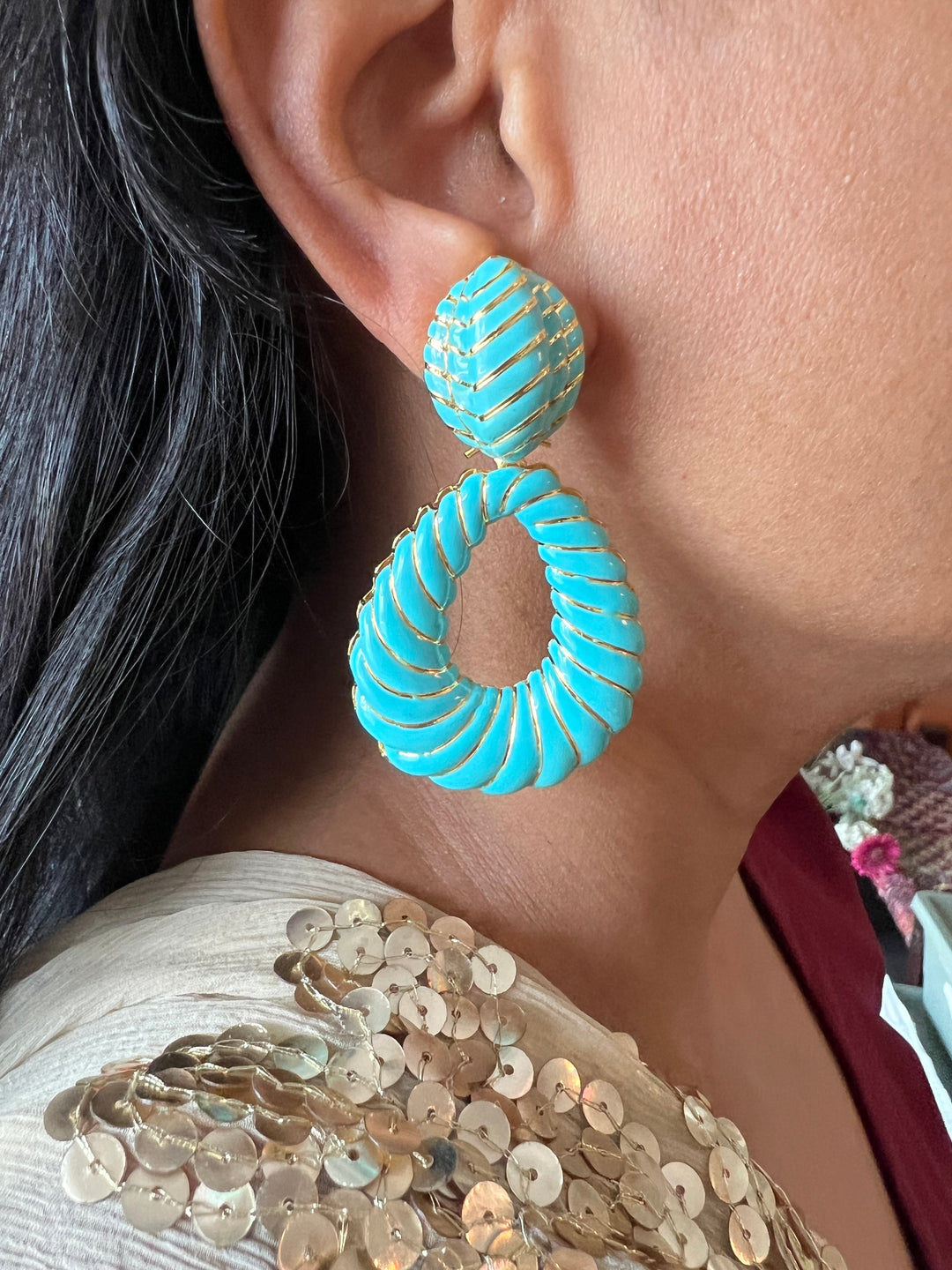 Designer Firoza Enamelled Earrings with Gold Polish - Premium Quality