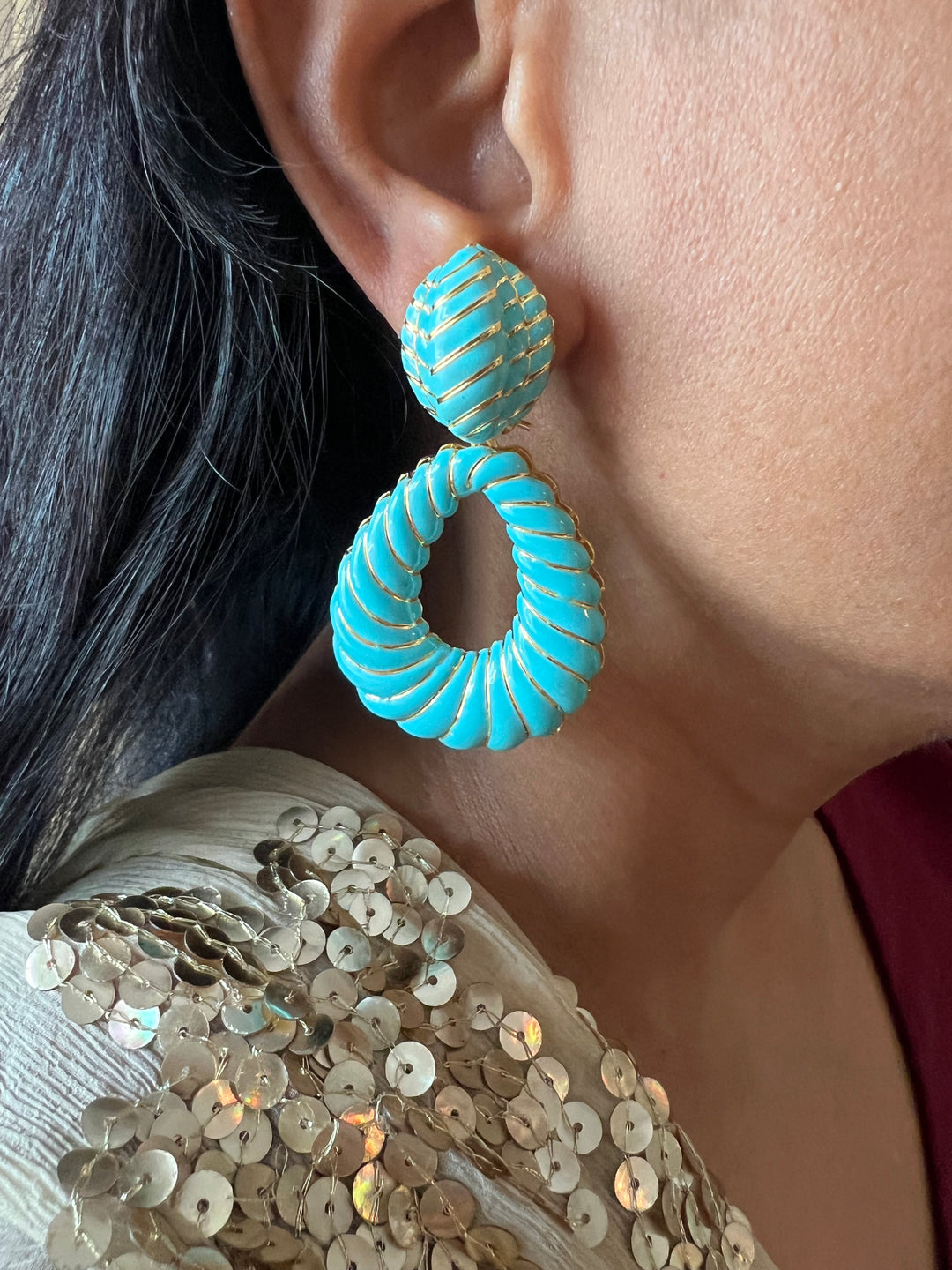 Designer Firoza Enamelled Earrings with Gold Polish - Premium Quality