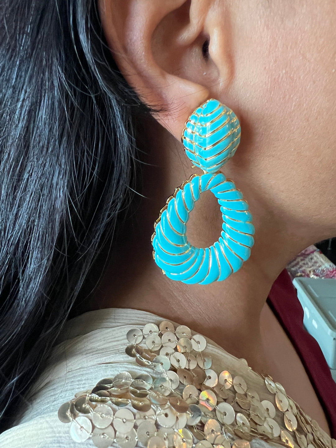 Designer Firoza Enamelled Earrings with Gold Polish - Premium Quality