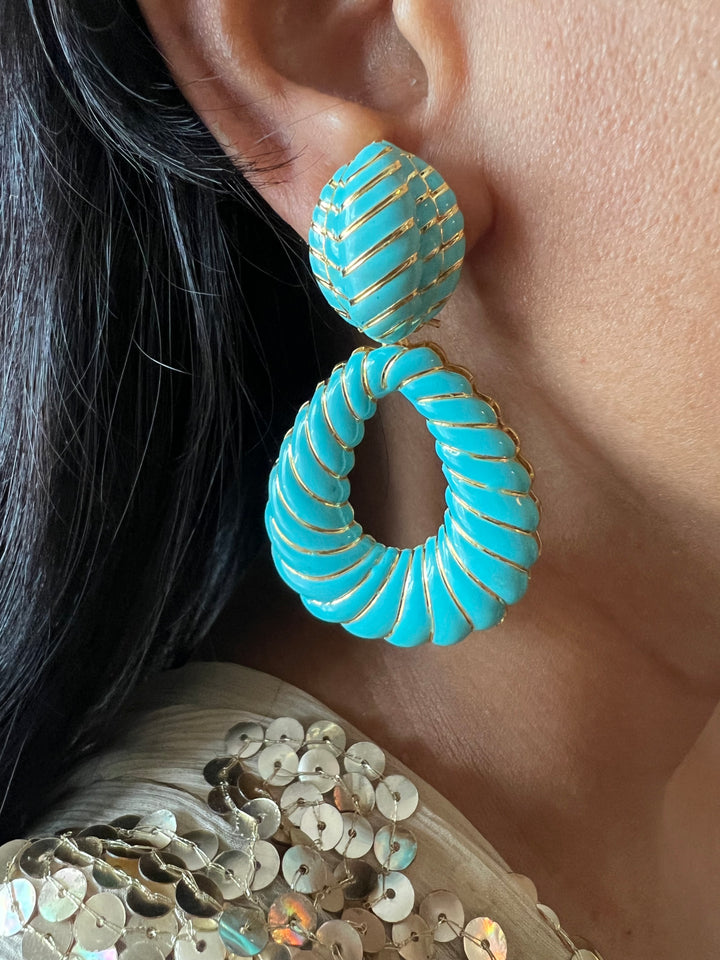 Designer Firoza Enamelled Earrings with Gold Polish - Premium Quality