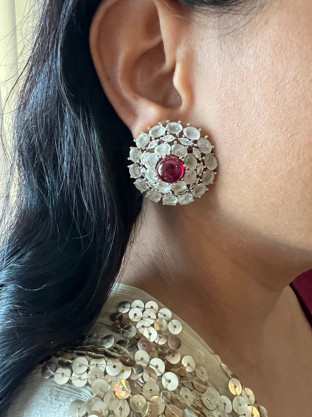 Designer Doublet Stone Earrings with Silver Polish - Premium Quality