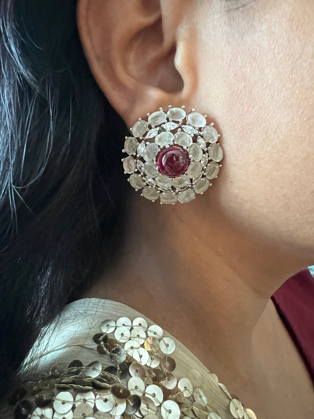 Designer Doublet Stone Earrings with Silver Polish - Premium Quality