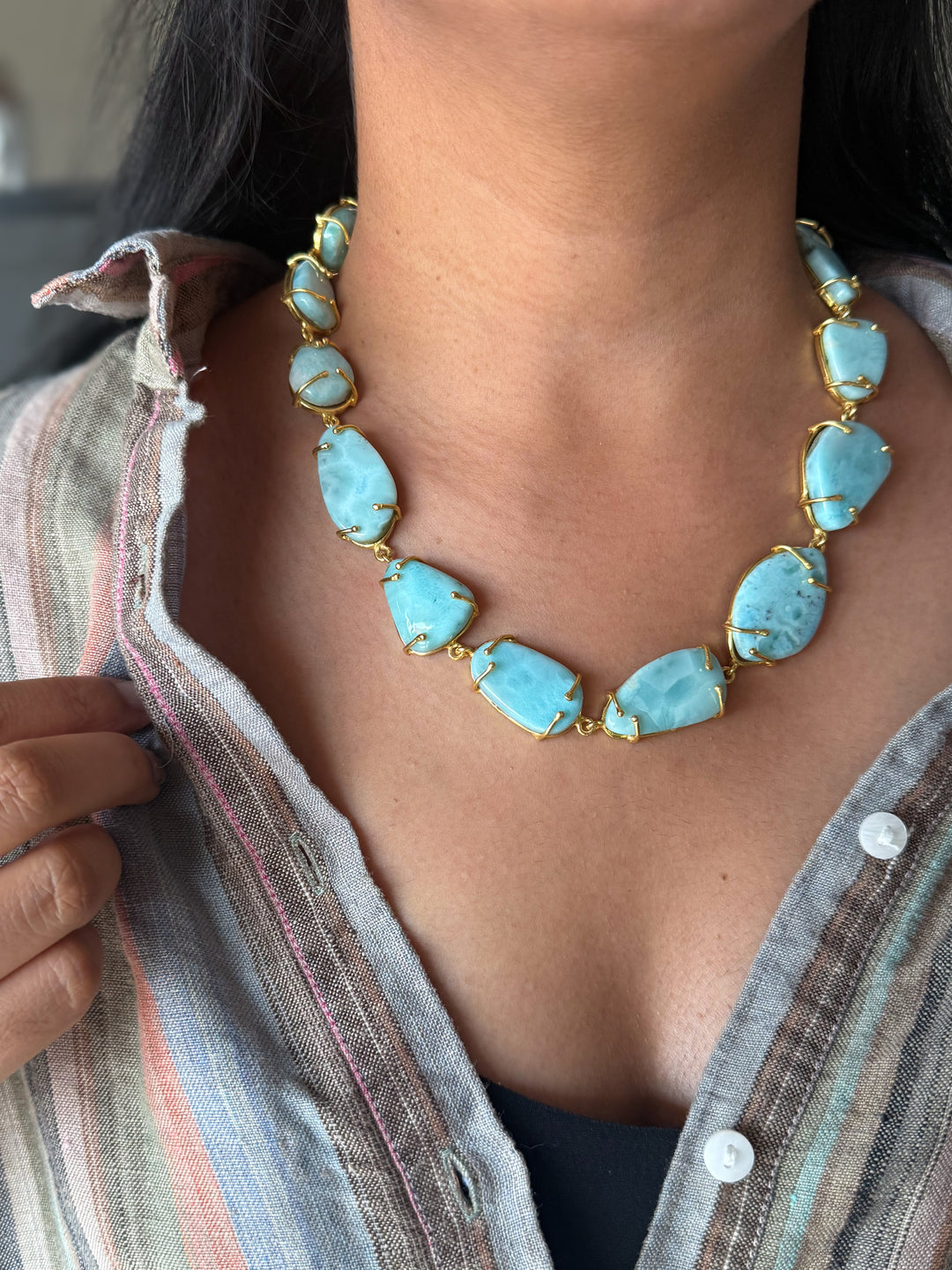 Statement Larimar Stone Necklace