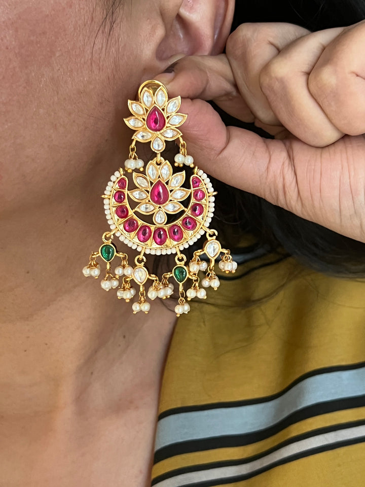 Beautiful Pearl and Kundan Chandbalis - Premium Quality, Exquisite Craftsmanship