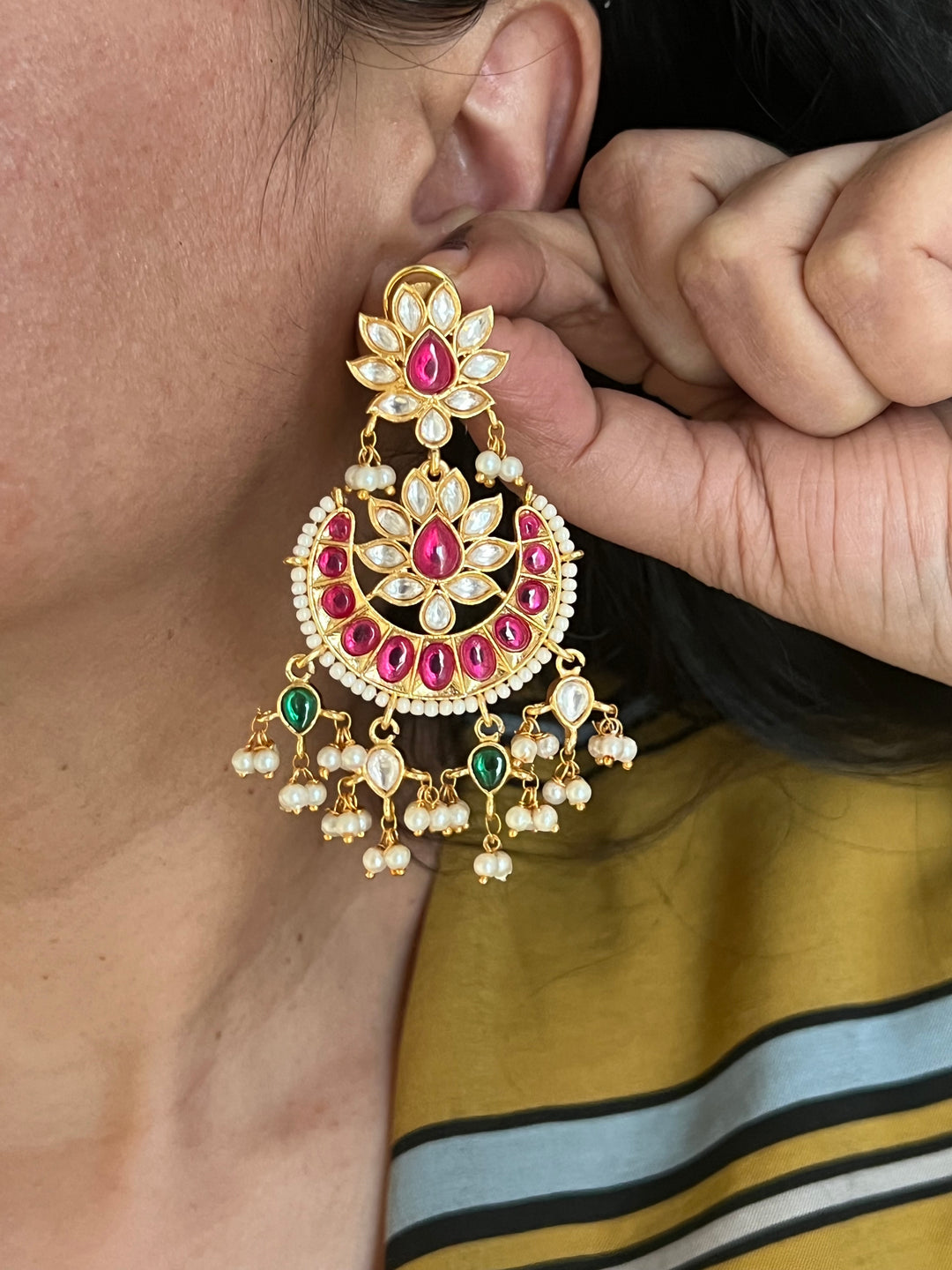 Beautiful Pearl and Kundan Chandbalis - Premium Quality, Exquisite Craftsmanship