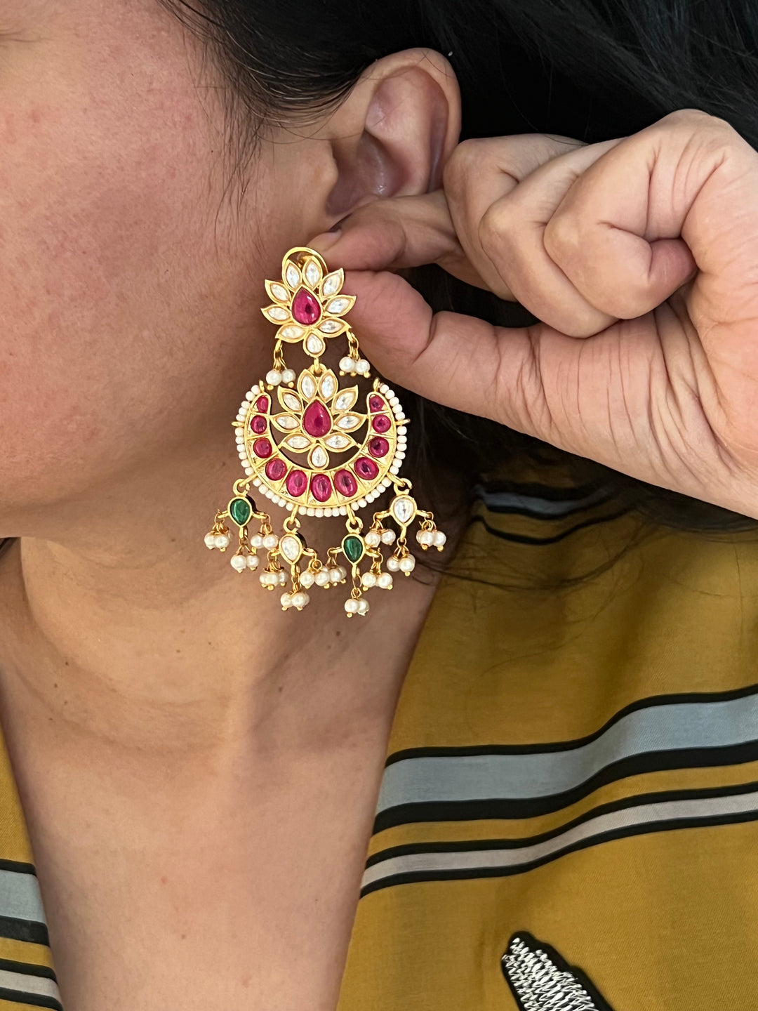 Beautiful Pearl and Kundan Chandbalis - Premium Quality, Exquisite Craftsmanship