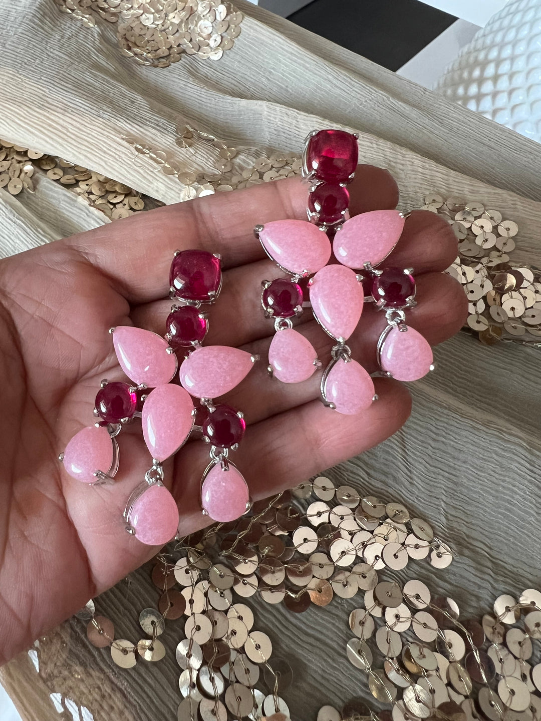 Designer Doublet Stone Earrings with Silver Polish - Premium Quality