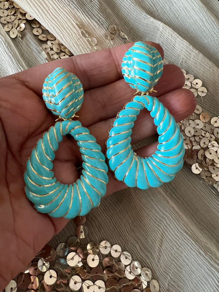 Designer Firoza Enamelled Earrings with Gold Polish - Premium Quality