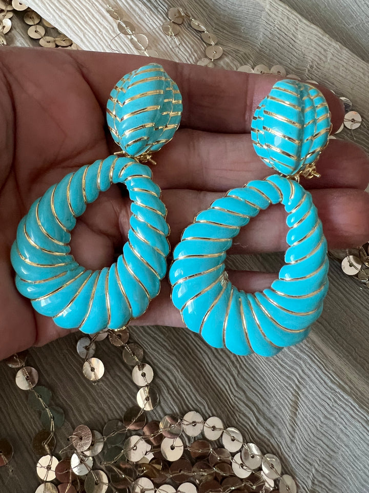 Designer Firoza Enamelled Earrings with Gold Polish - Premium Quality