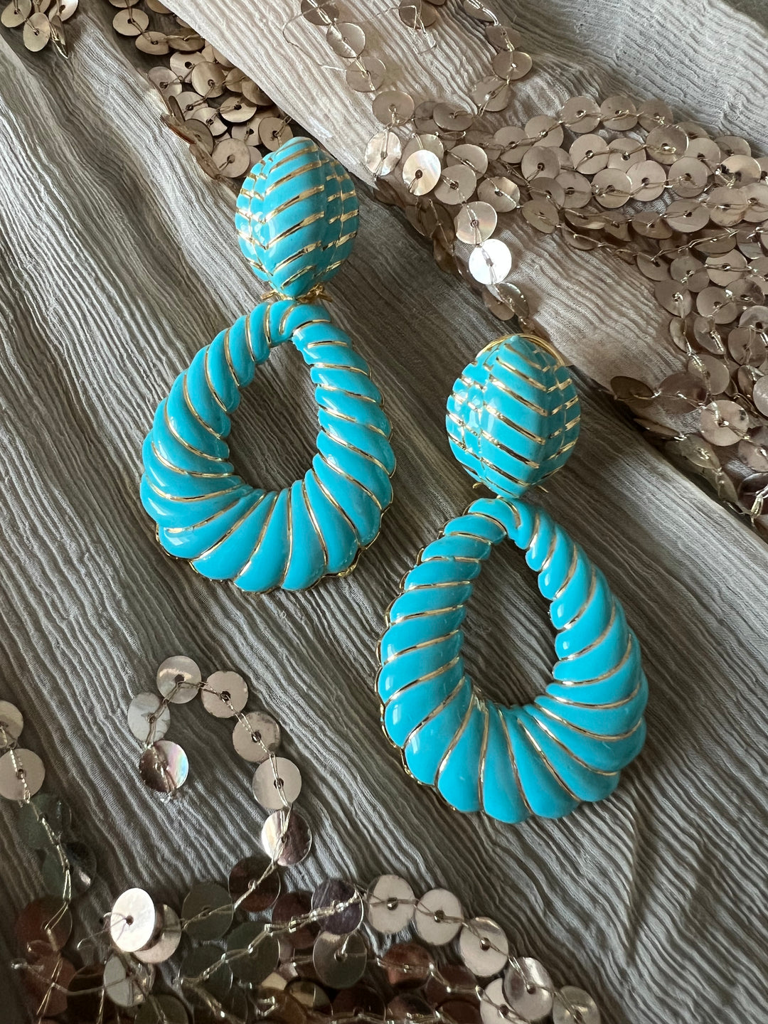 Designer Firoza Enamelled Earrings with Gold Polish - Premium Quality