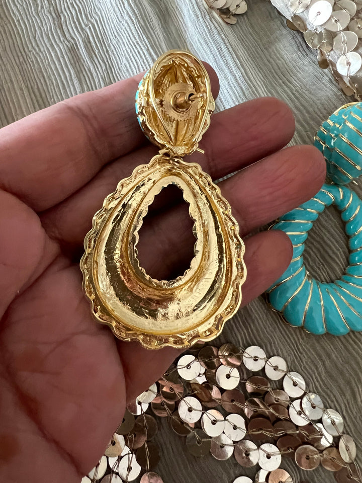 Designer Firoza Enamelled Earrings with Gold Polish - Premium Quality