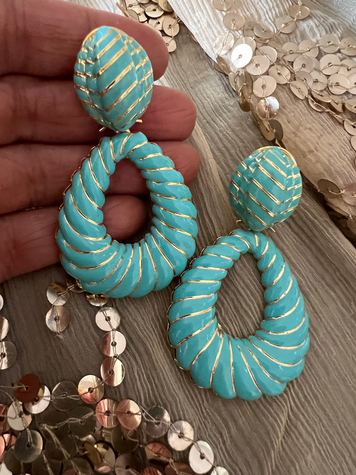 Designer Firoza Enamelled Earrings with Gold Polish - Premium Quality