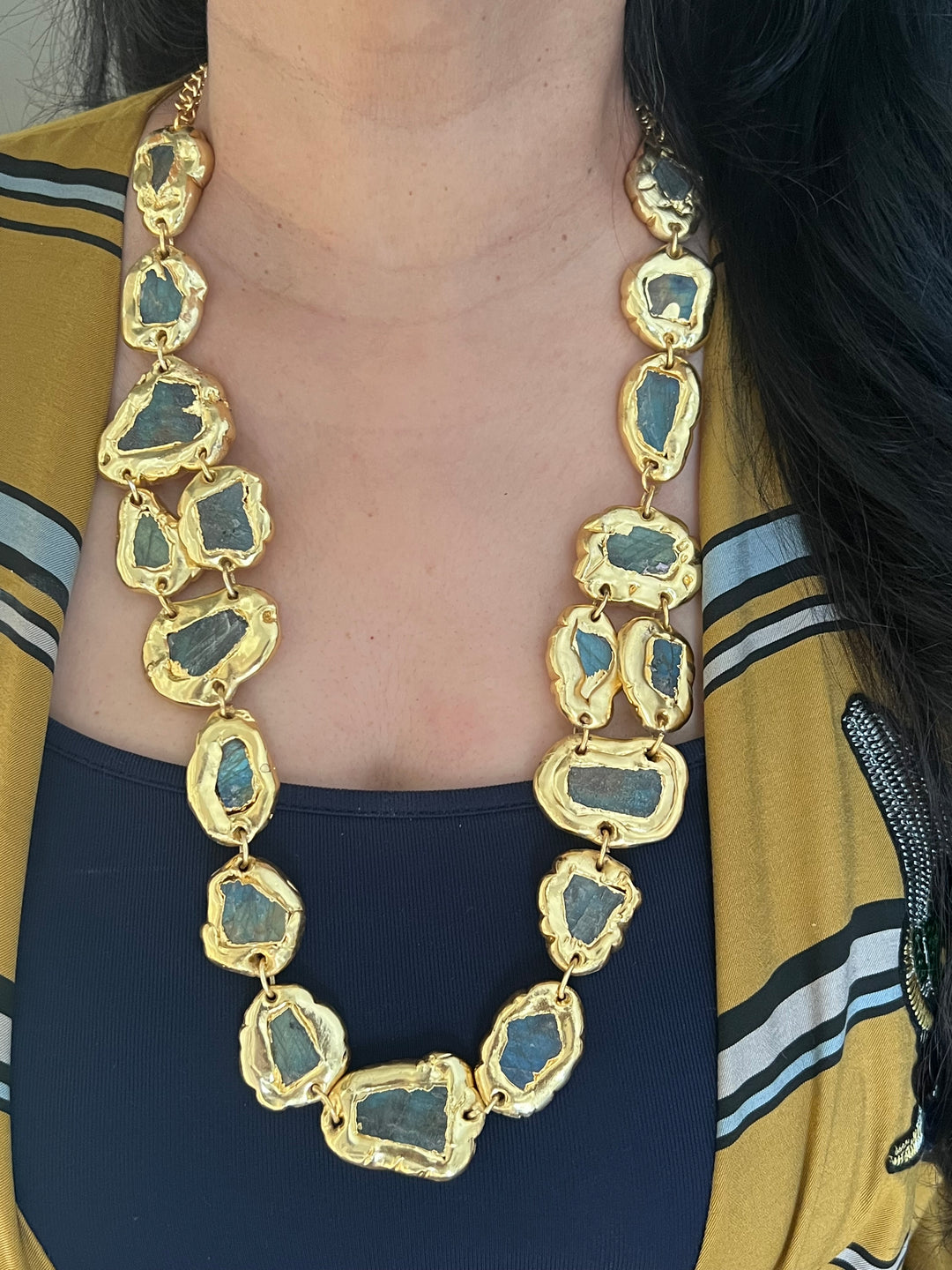 Statement Gold Embedded Labradorite Necklace