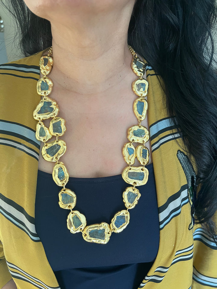 Statement Gold Embedded Labradorite Necklace