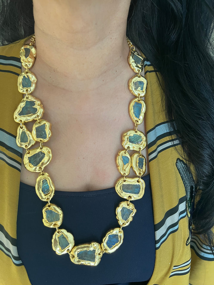 Statement Gold Embedded Labradorite Necklace