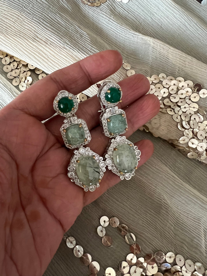 Designer Doublet Stone Earrings with Silver Polish - Premium Quality